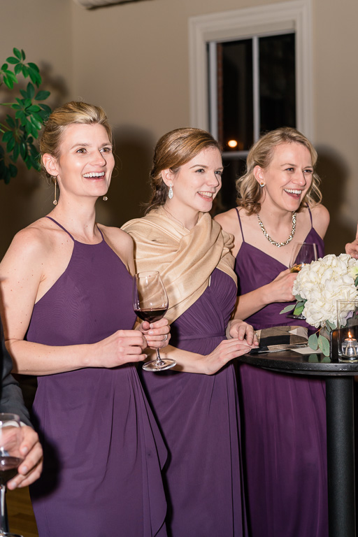 bridesmaids' reaction during the funny speech given by maid of honor