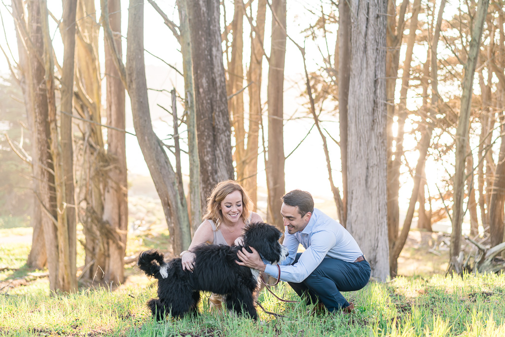 San Francisco sun filled engagement photo in the woods