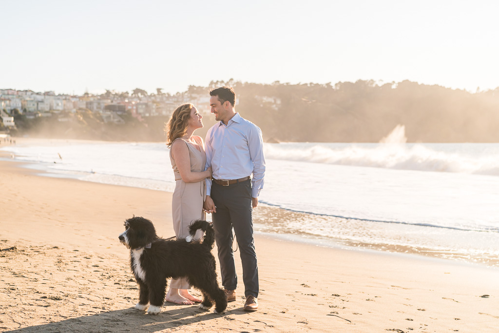 adorable puppy makes this engagement photo perfect