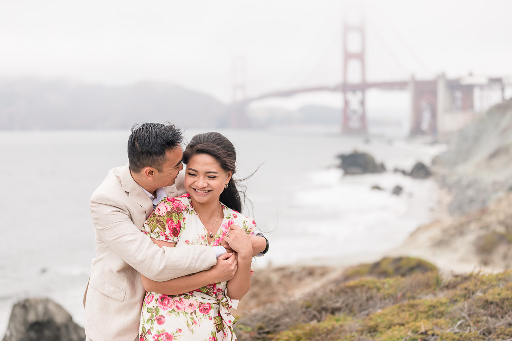 candid and happy engagement couple portrait