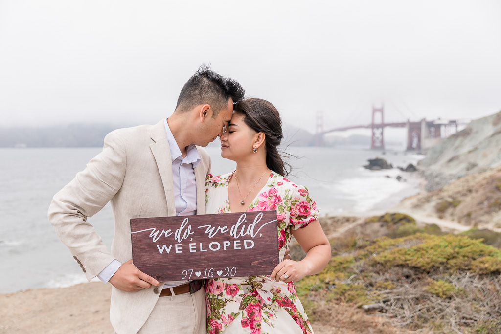 San Francisco elopement portraits in front of golden gate bridge
