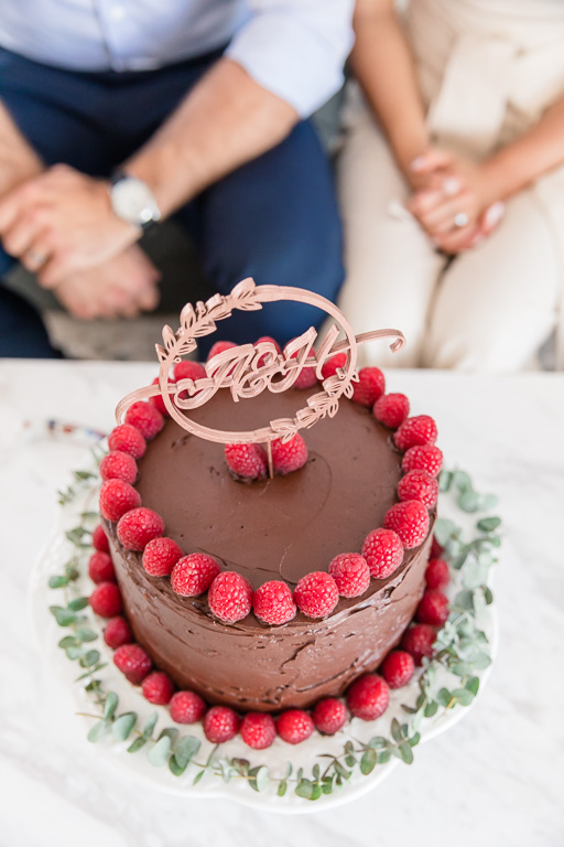 chocolate raspberry wedding cake with topper