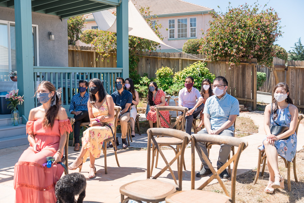 socially-distanced backyard wedding guest seating