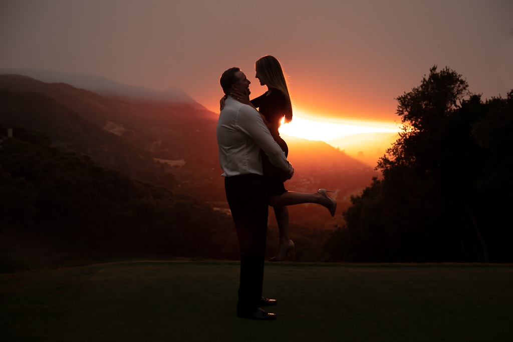 best engagement photo location in Carmel Valley with epic red sunset