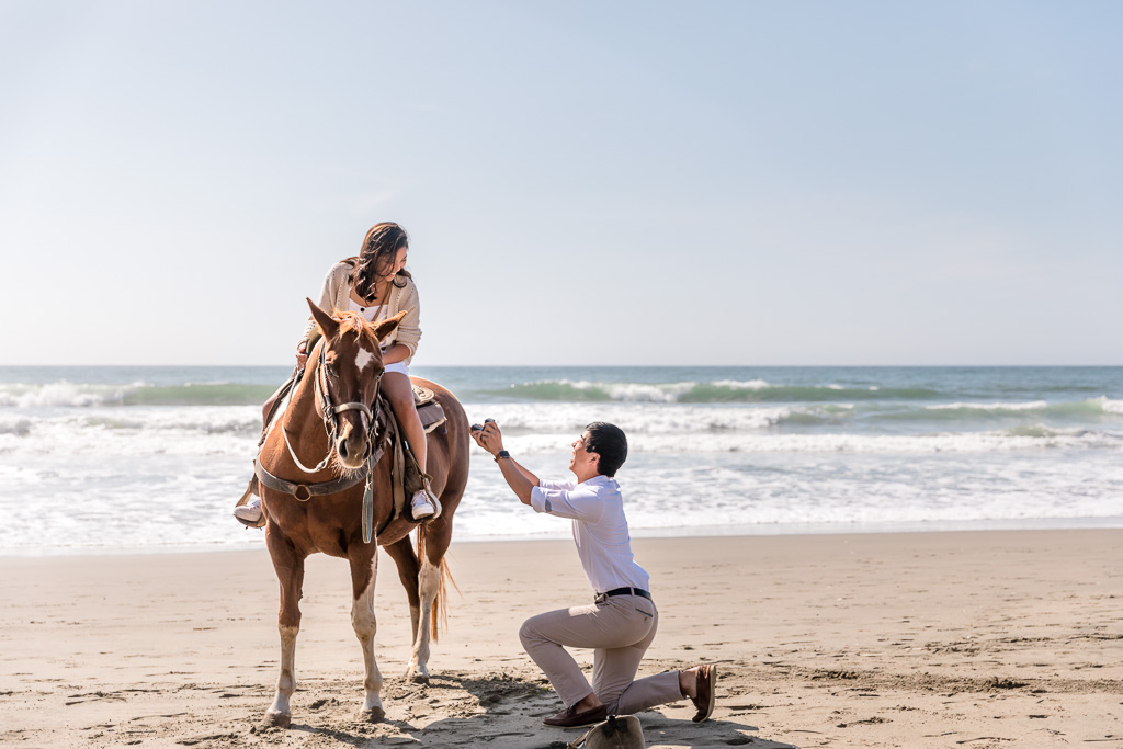 beach horseback ride surprise proposal with the girl on a horse