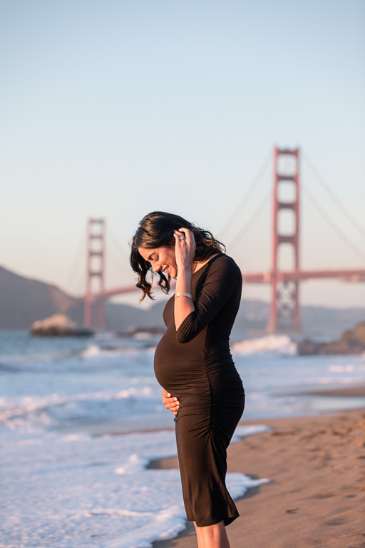 Baker Beach maternity photo with Golden Gate Bridge in background