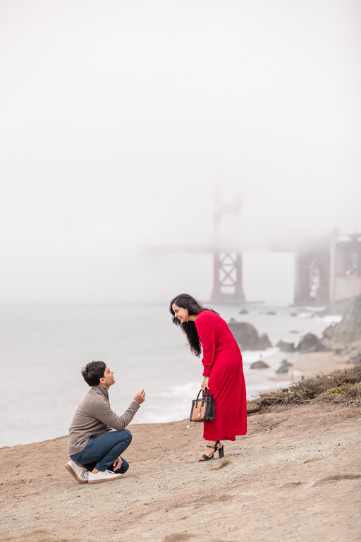 surprise proposal in red dress