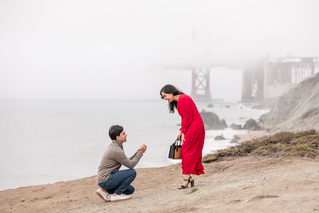 foggy Golden Gate Bridge surprise proposal