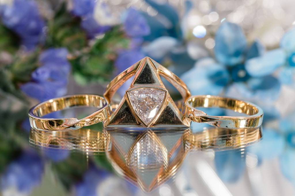 Zelda Triforce engagement ring with matching wedding bands