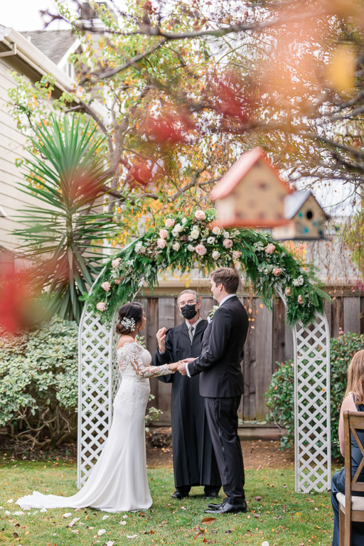 marriage ceremony in the couple's backyard