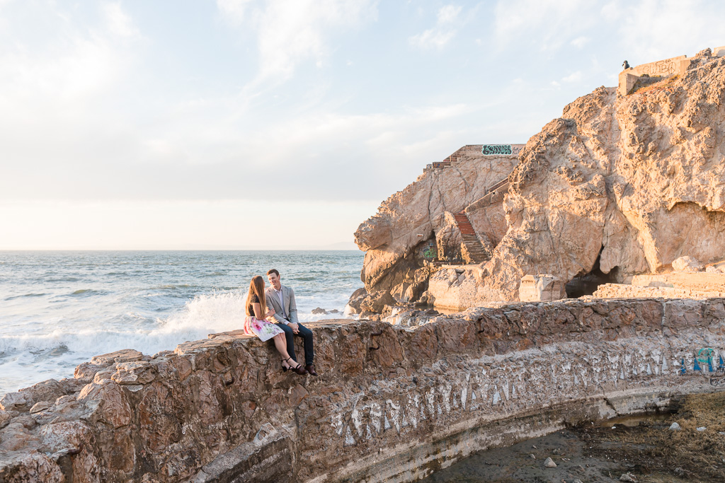 engagement photos on a sea wall