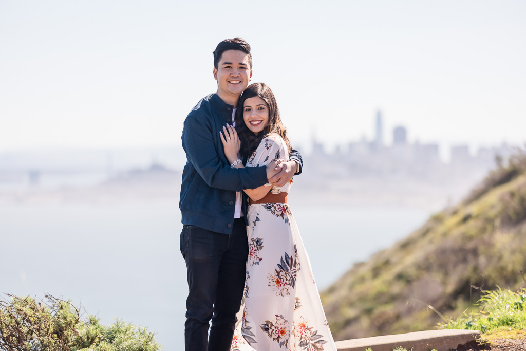 Marin engagement photo in front of San Francisco skyline