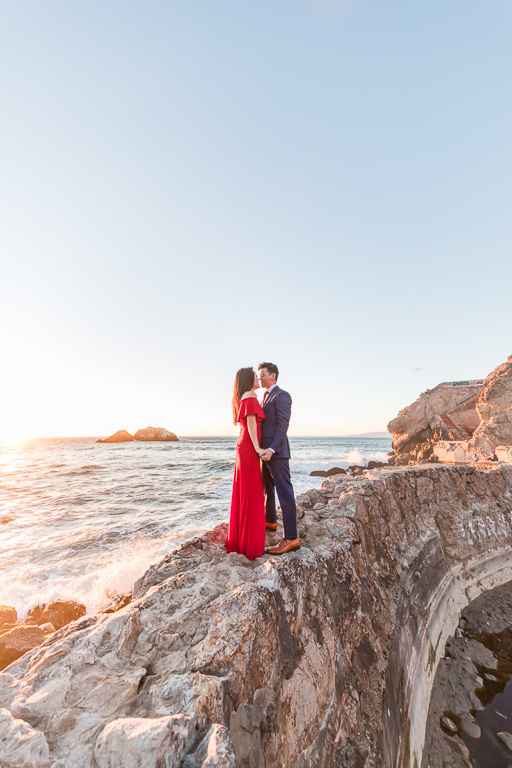 Sutro Baths ruins engagement photos in red dress