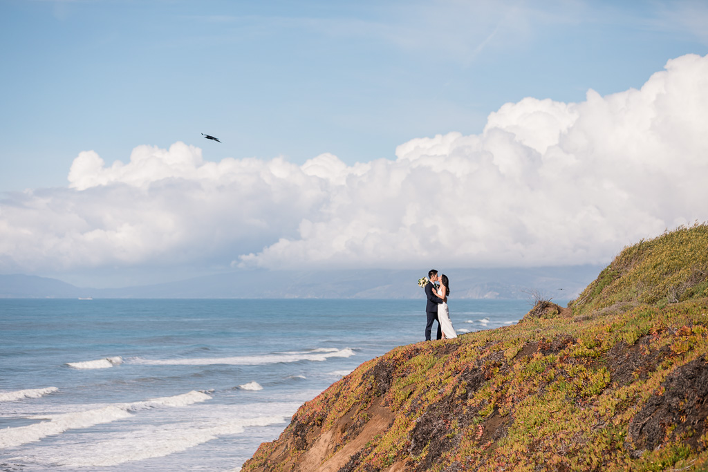 Thorton Beach cliffside elopement photo