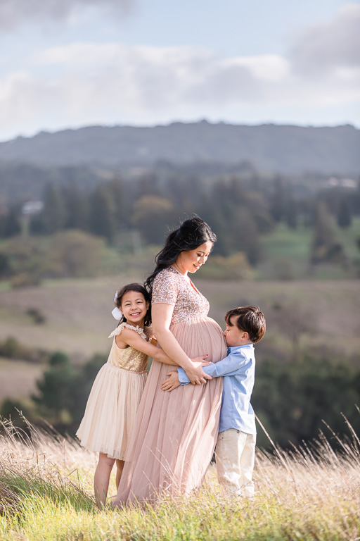 kids kissing on mommy's belly San Francisco maternity photo
