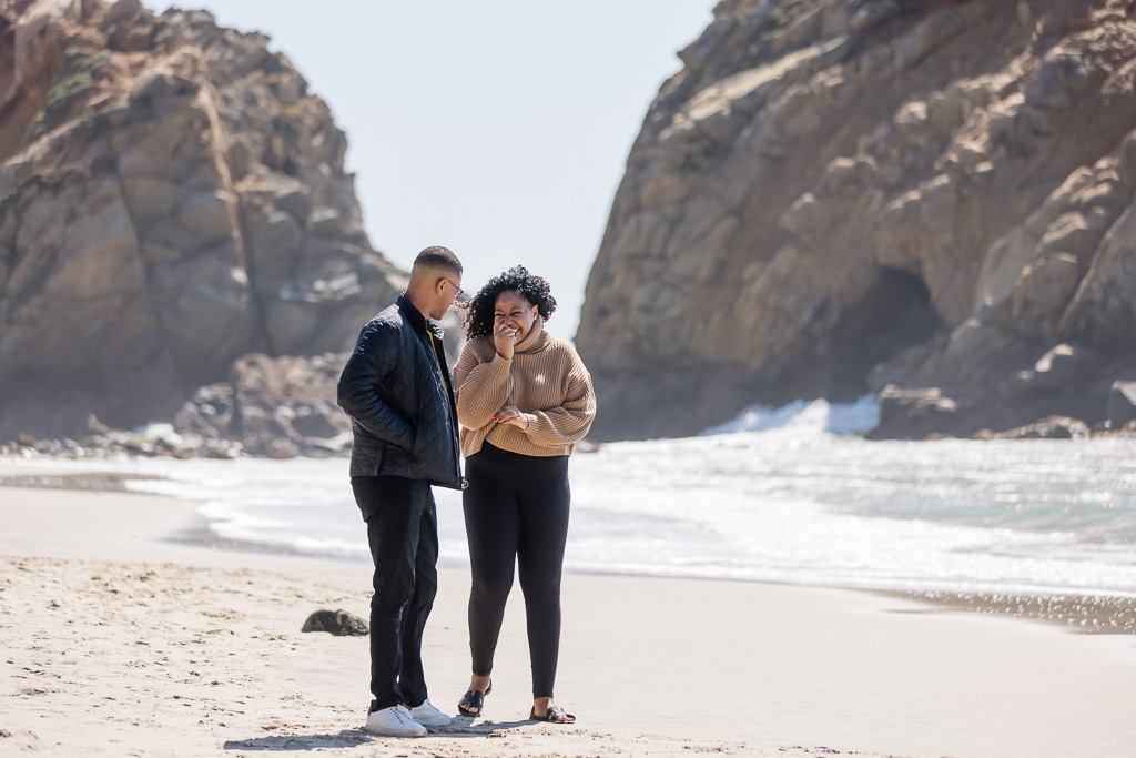 adorable candid moment after the big surprise proposal in Big Sur