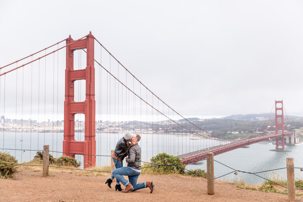 empty Battery Spencer surprise proposal in front of Golden Gate Bridge