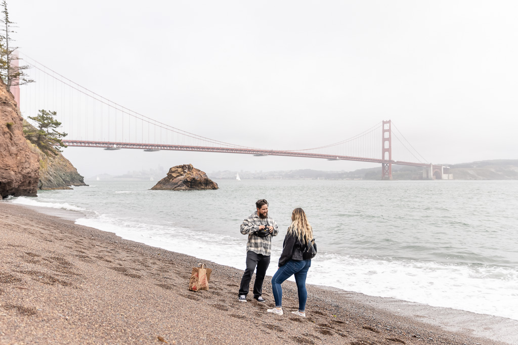 empty beach on the Marin side for surprise proposal