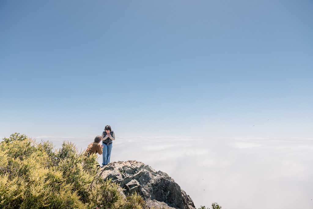 epic surprise proposal on top of the world at Mt Tam