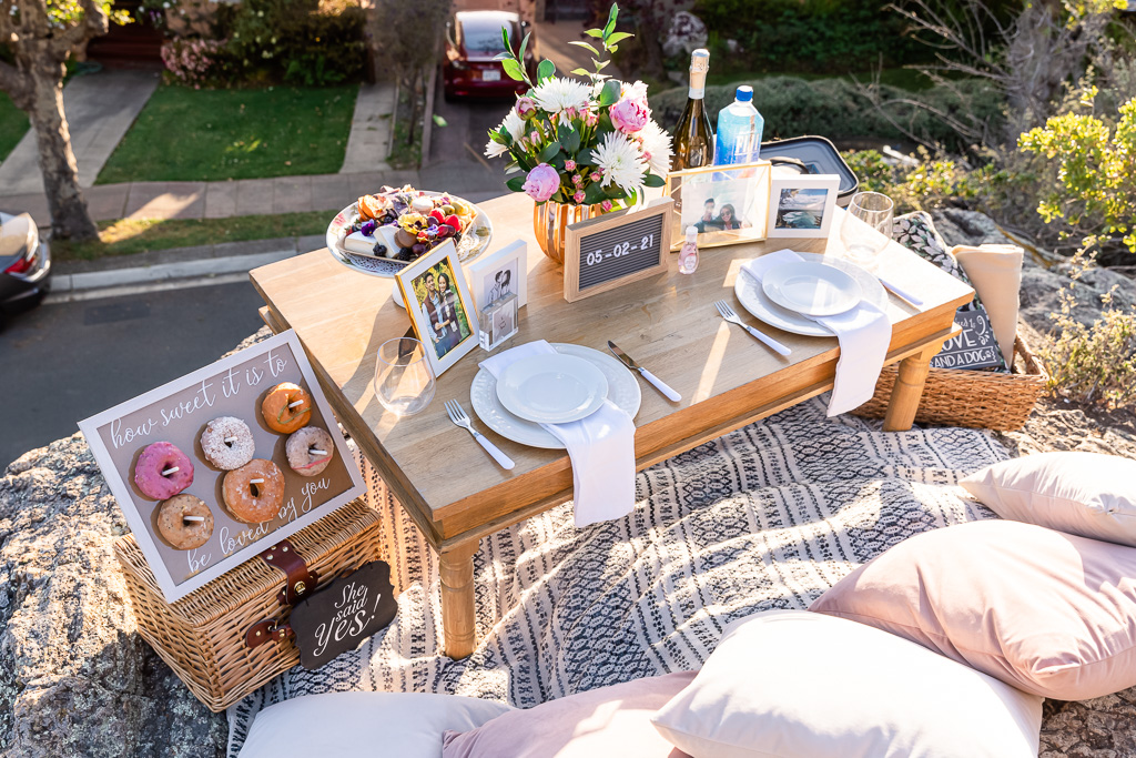 gorgeous picnic setup for a Berkeley surprise proposal