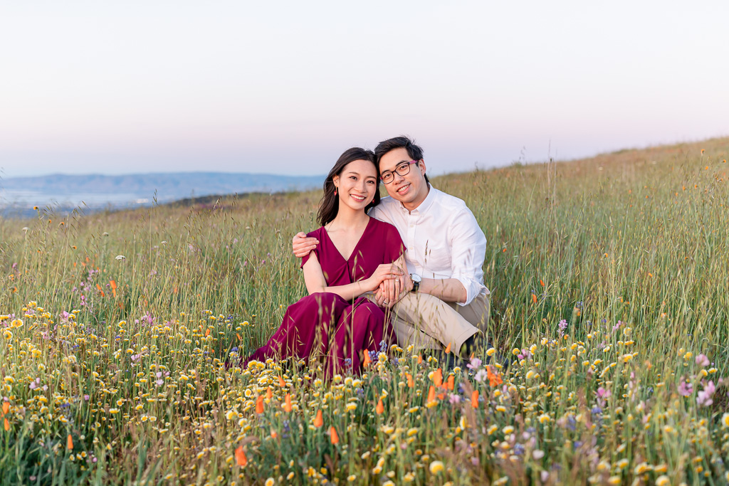 Spring wild flower field engagement photo in Bay Area