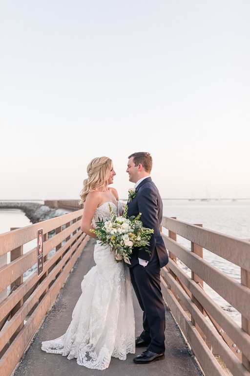 sunset wedding photo at Half Moon Bay pier