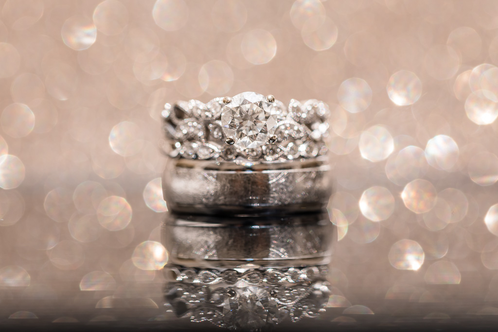 creative macro wedding and engagement ring photo