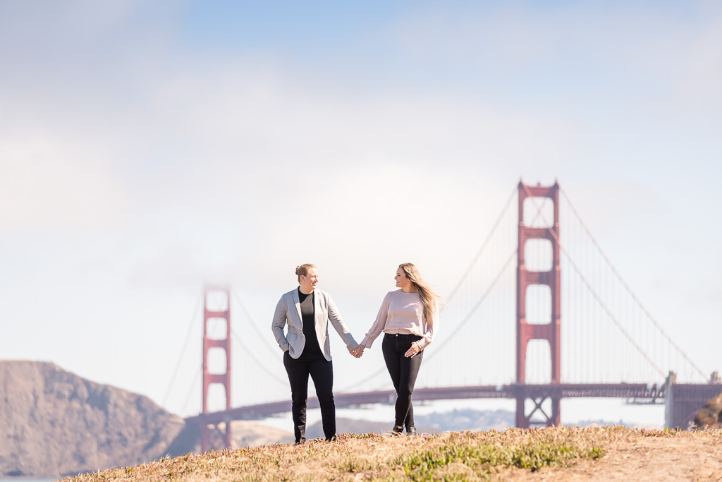engagement photo in front of the Golden Gate Bridge