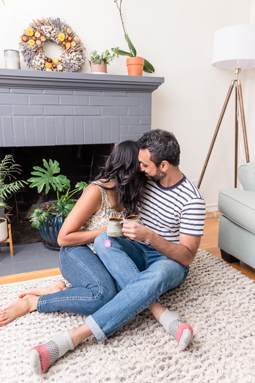 couple drinking tea together at home