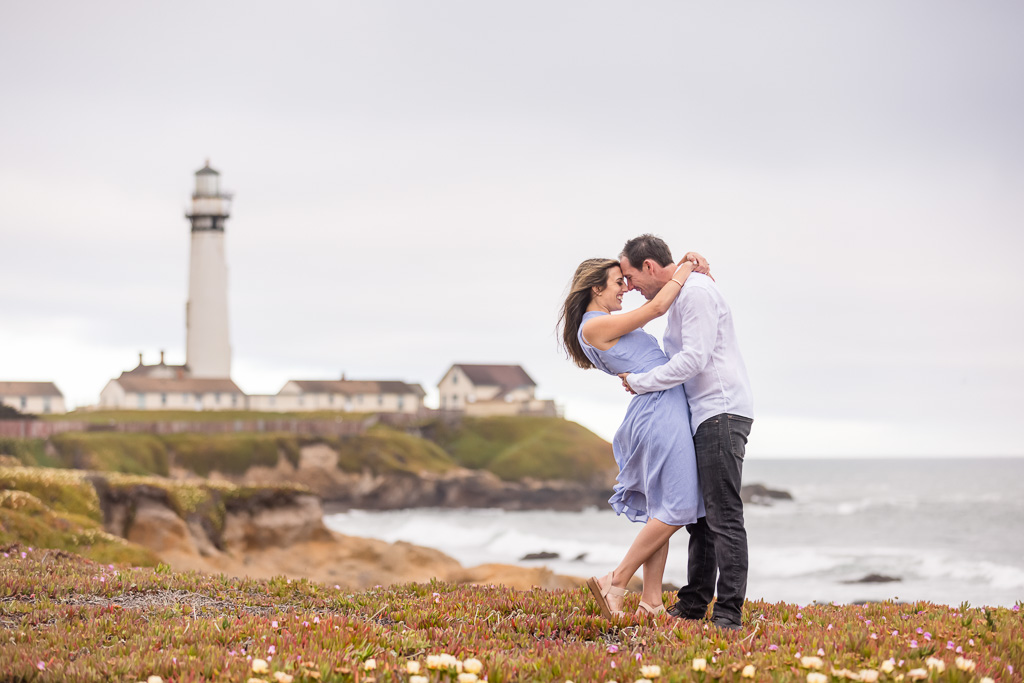 engagement picture in front of Pigeon Point Lighthouse