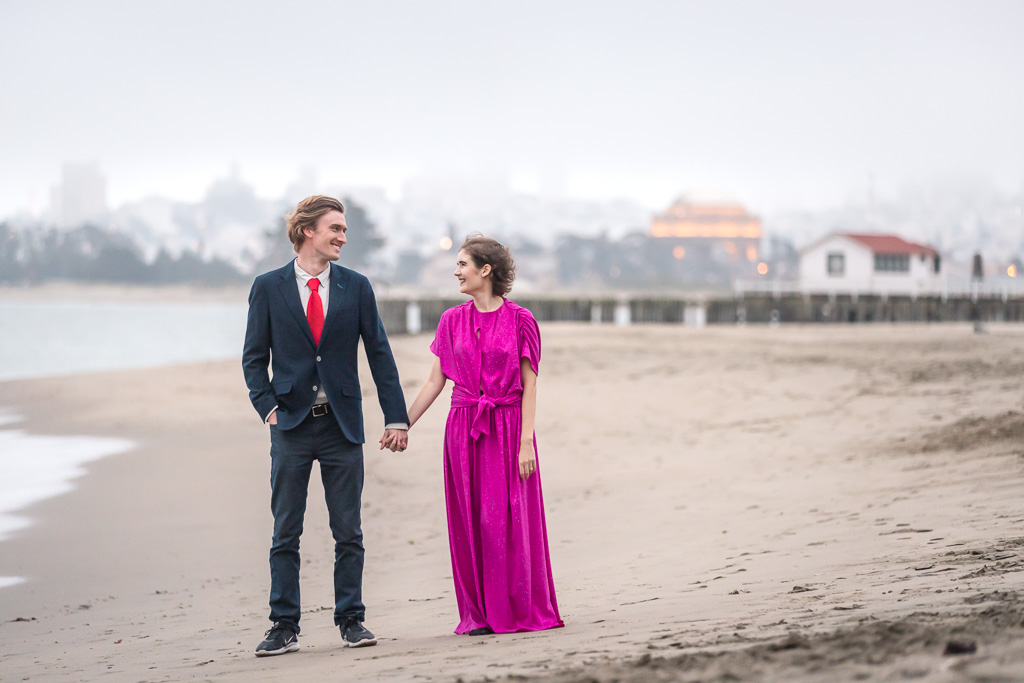 cute engagement photos on the beach at Crissy Field