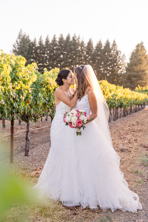 soft romantic wedding photo in the vineyards at Trentadue Winery