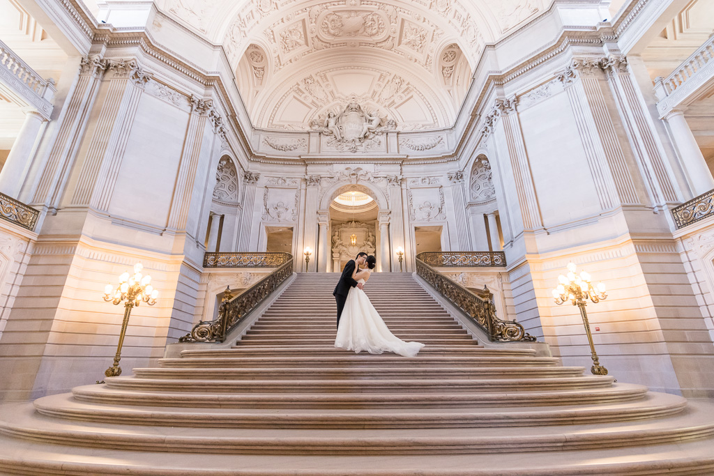 San Francisco City Hall wedding portraits at the grand staircase