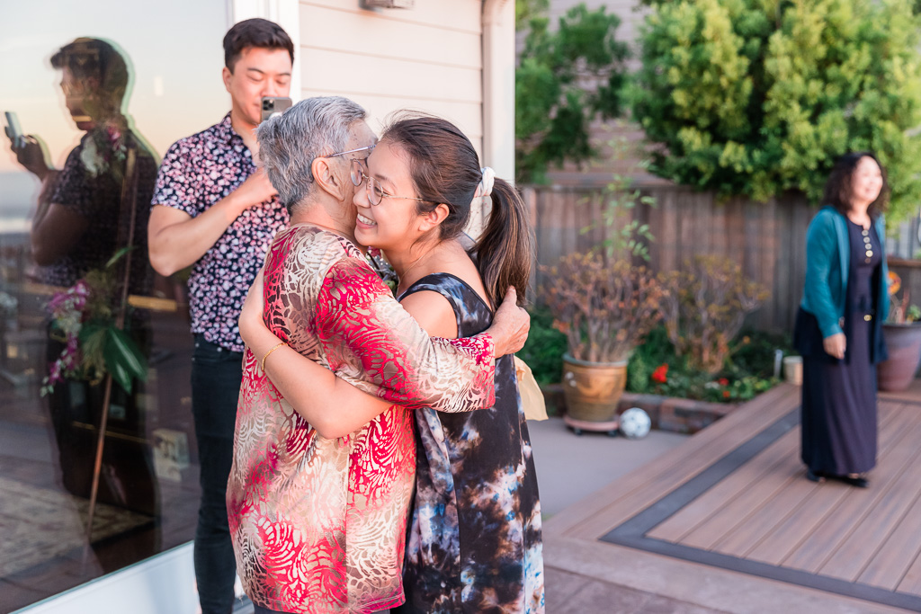 hugging grandma after the proposal