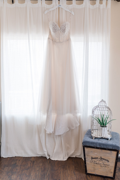dress hanging in Nella Terra bridal suite