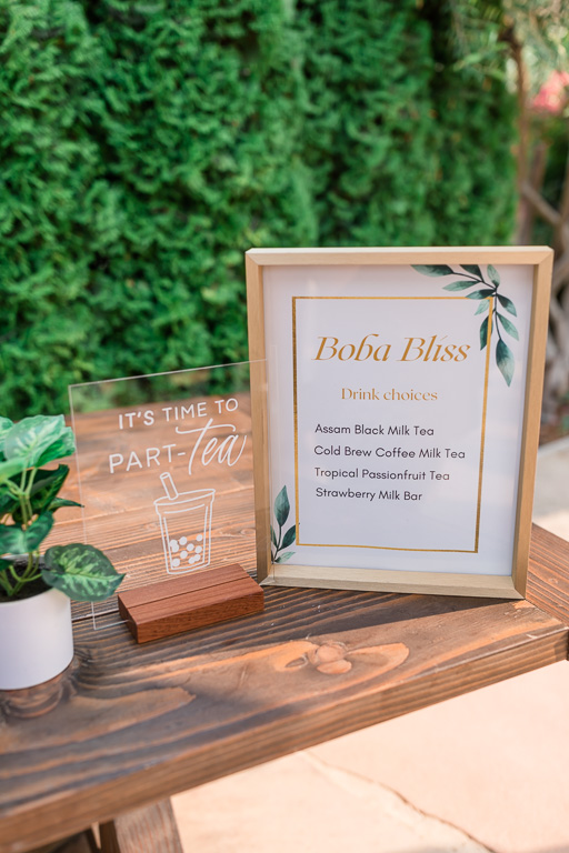 cute boba signs at wedding by Boba Bliss