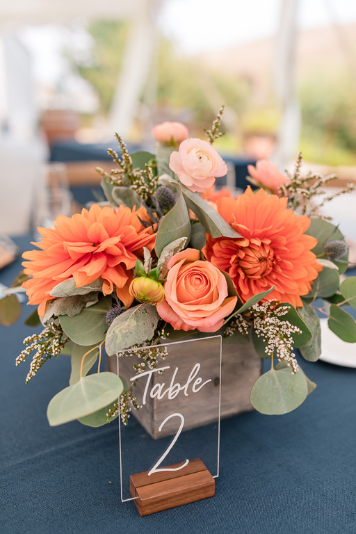 wedding table placard and flowers