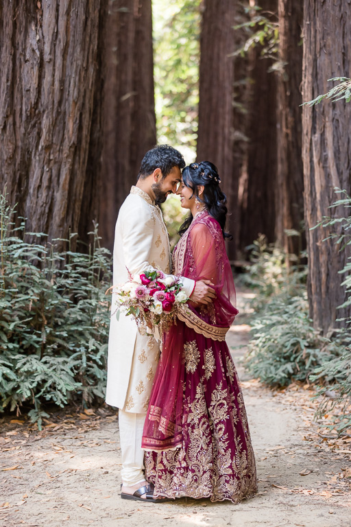 romantic portrait in the redwood trees