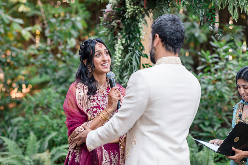 bride saying her vows during Indian/Muslim fusion ceremony at Outdoor Art Club