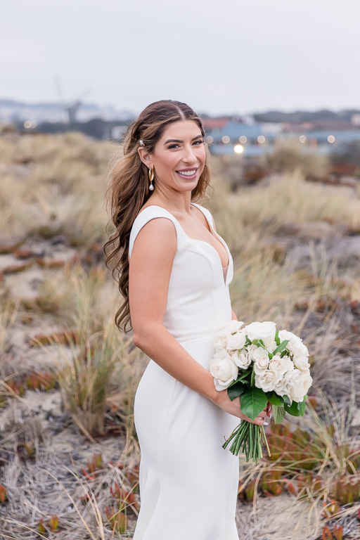 bridal portrait on the sand dunes in San Francisco