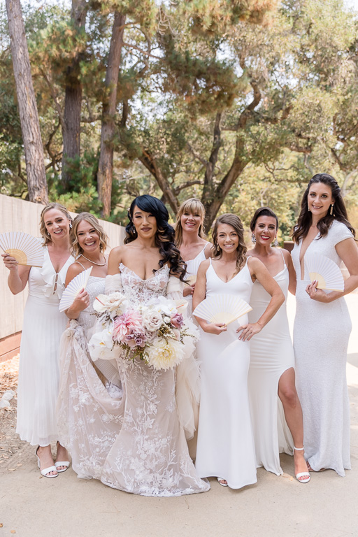stylish wedding with white bridesmaid gowns