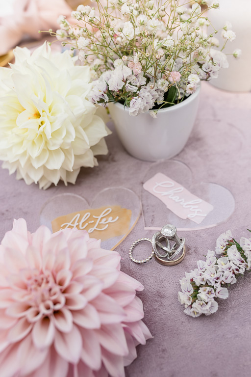 wedding ring paired with blush floral pieces