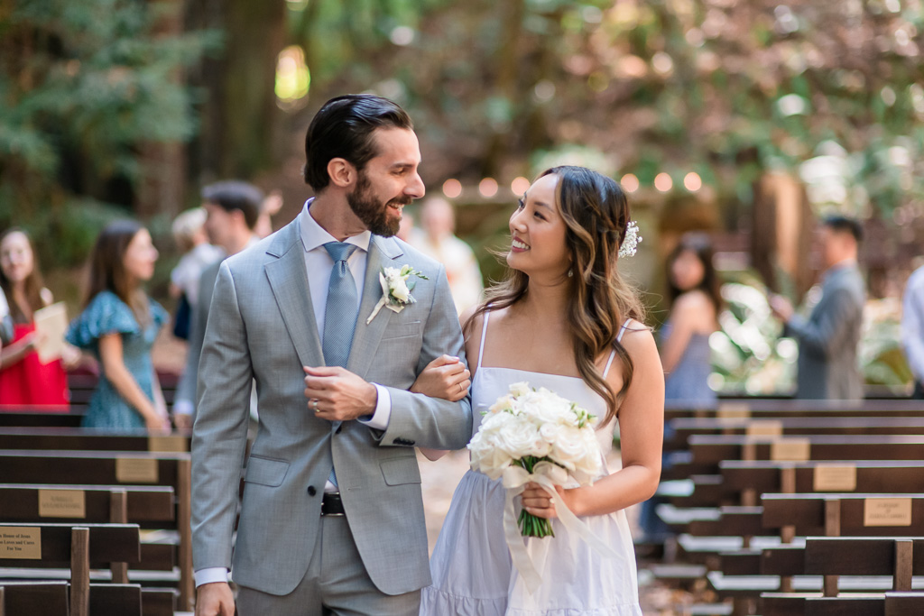 wedding ceremony recessional in beautiful redwood forest