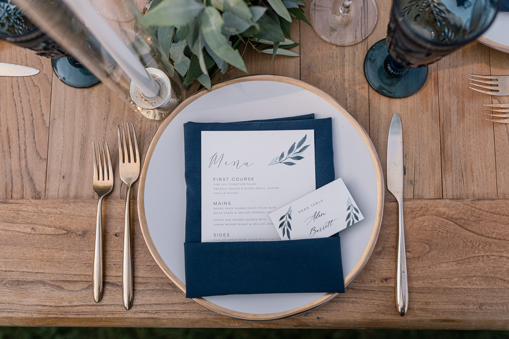 elegant table setting for Sonoma wedding reception