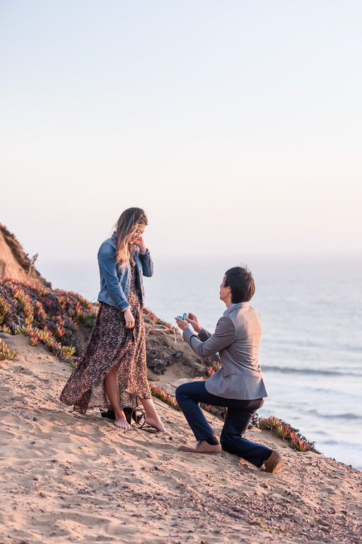 Fort Funston surprise proposal on the ocean bluffs at sunset