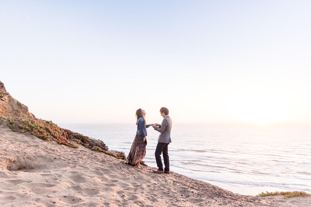 golden hour engagement photos on the California Pacific coastline
