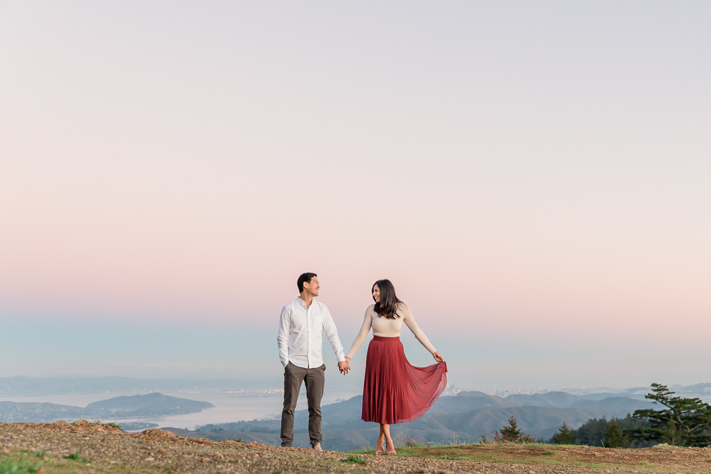 Mount Tam engagement photos with epic soft pink sunset sky