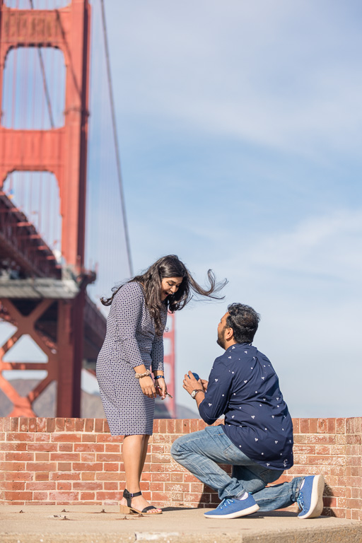 surprise proposal with Golden Gate Bridge background