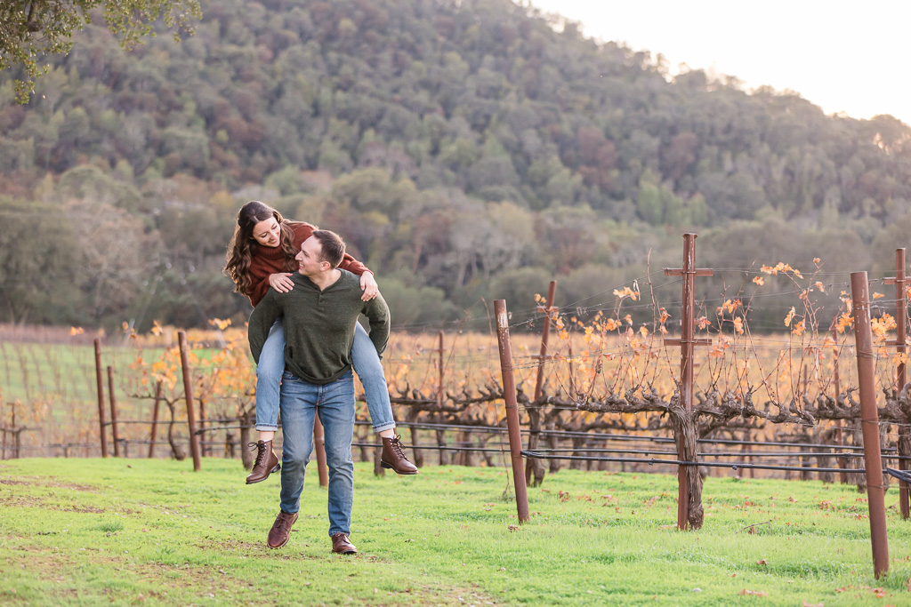 piggyback ride in vineyards