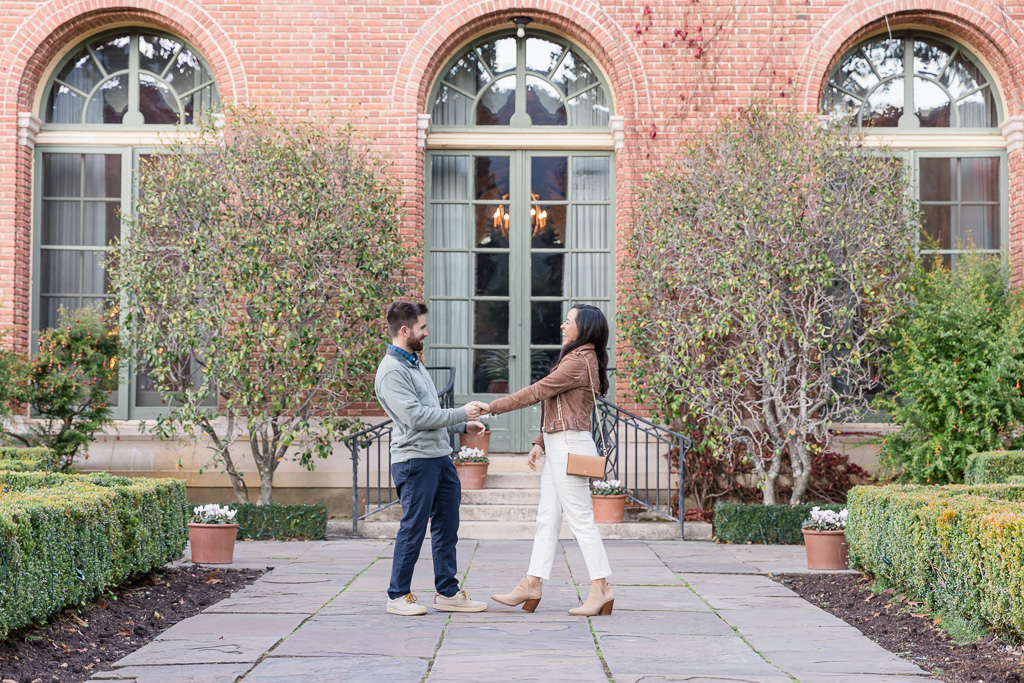 dancing in front of the Filoli Historic House
